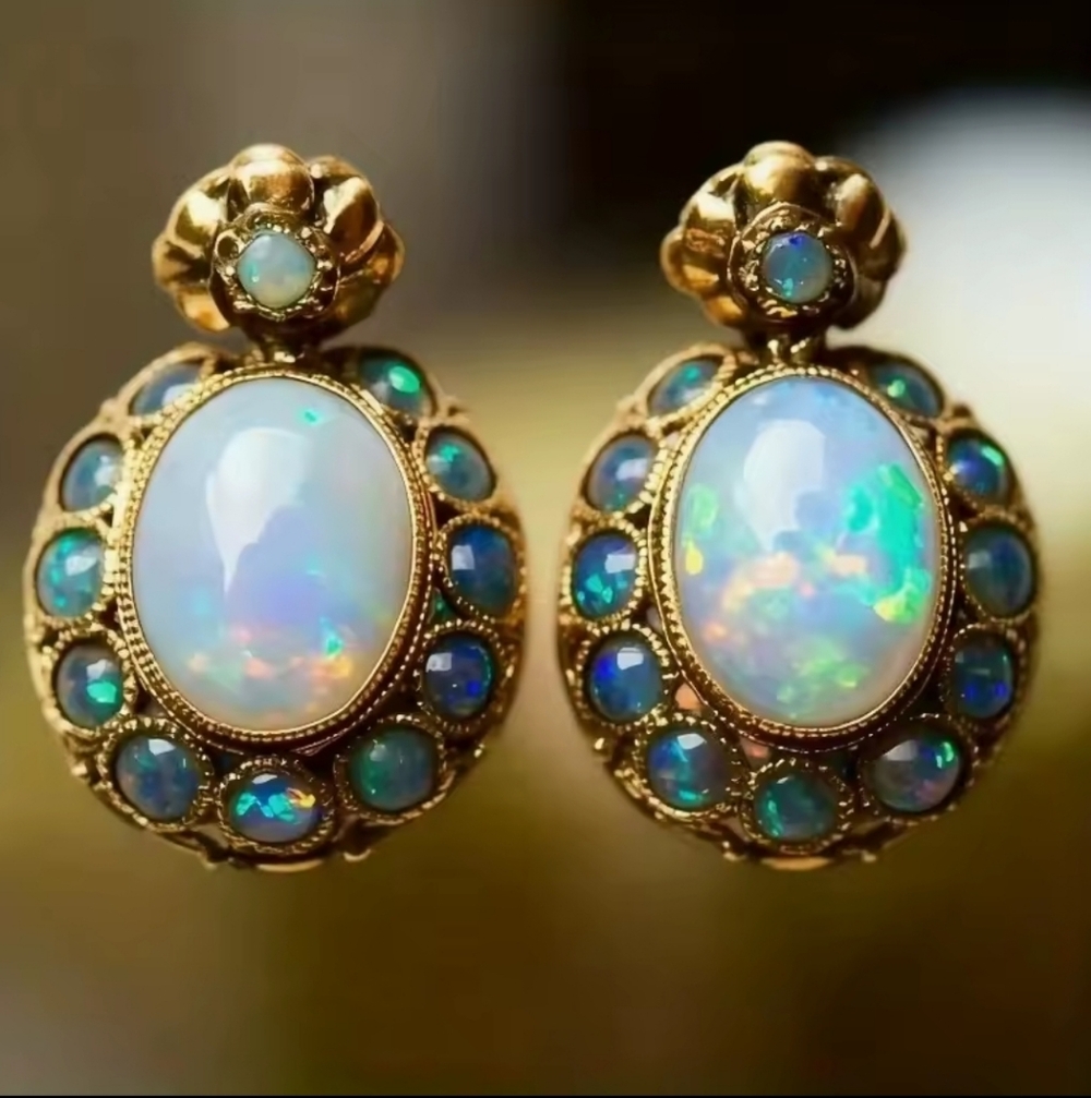 Bohemian retro oval inlaid stone pendant earrings